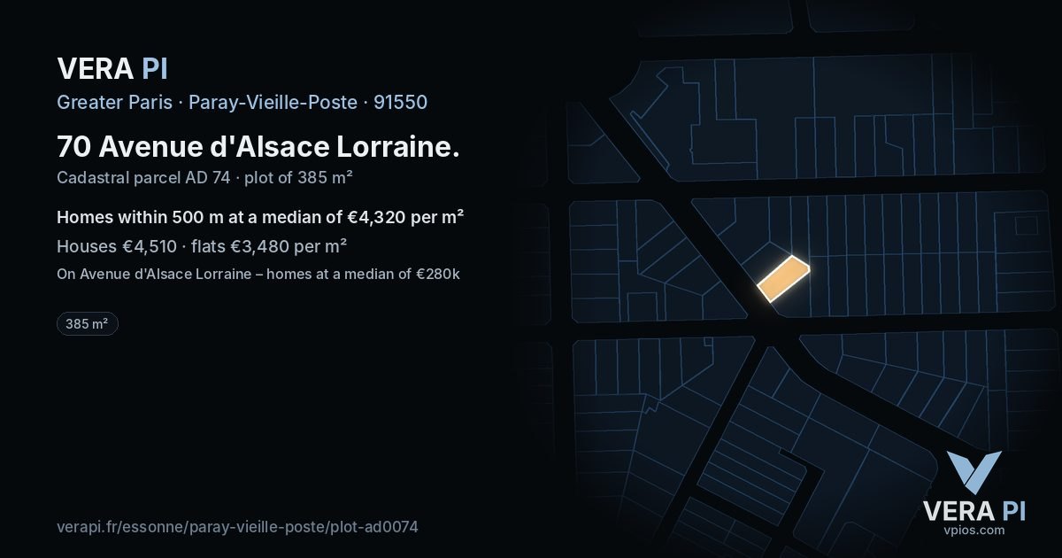 70 Avenue d'Alsace Lorraine, Paray-Vieille-Poste at night – the plot lit, the parcels around coloured by the prices near them