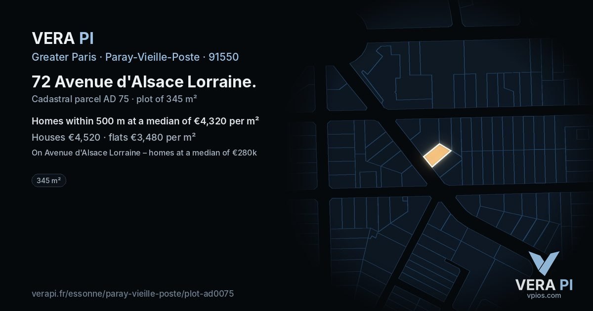 72 Avenue d'Alsace Lorraine, Paray-Vieille-Poste at night – the plot lit, the parcels around coloured by the prices near them