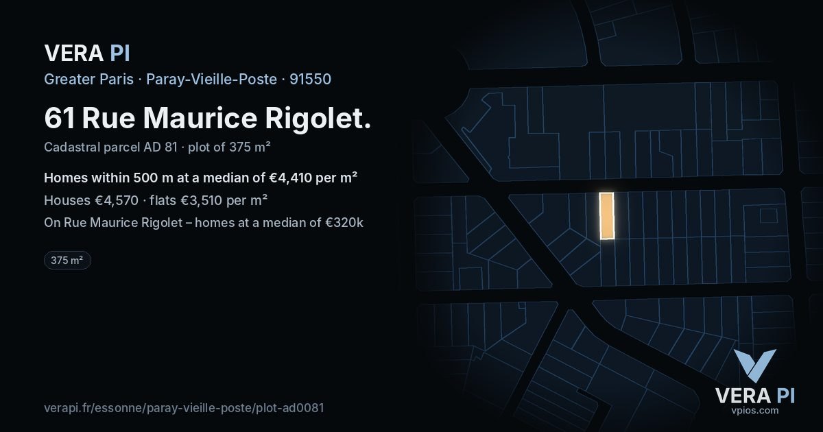 61 Rue Maurice Rigolet, Paray-Vieille-Poste at night – the plot lit, the parcels around coloured by the prices near them