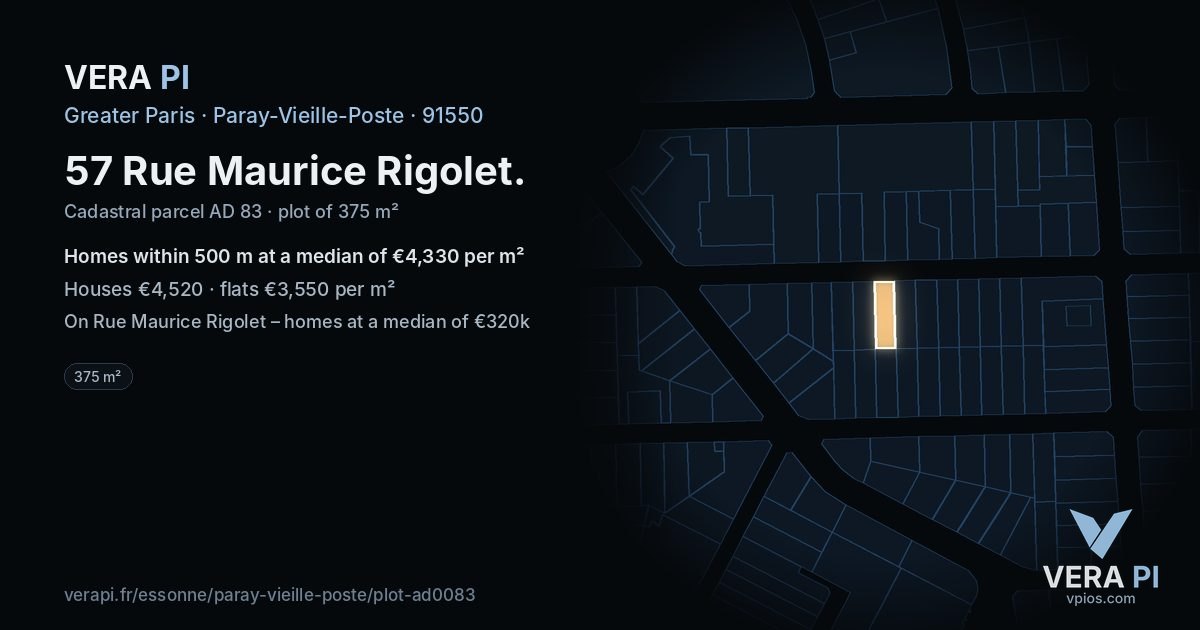 57 Rue Maurice Rigolet, Paray-Vieille-Poste at night – the plot lit, the parcels around coloured by the prices near them