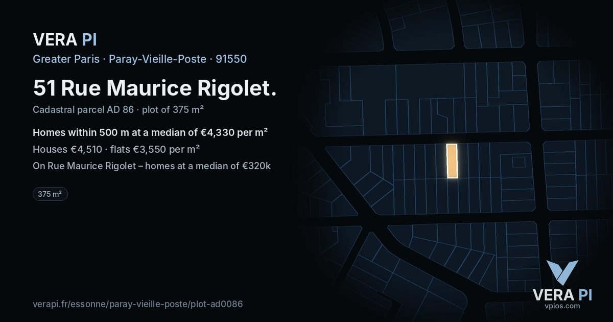51 Rue Maurice Rigolet, Paray-Vieille-Poste at night – the plot lit, the parcels around coloured by the prices near them
