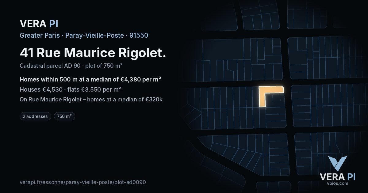 41 Rue Maurice Rigolet, Paray-Vieille-Poste at night – the plot lit, the parcels around coloured by the prices near them