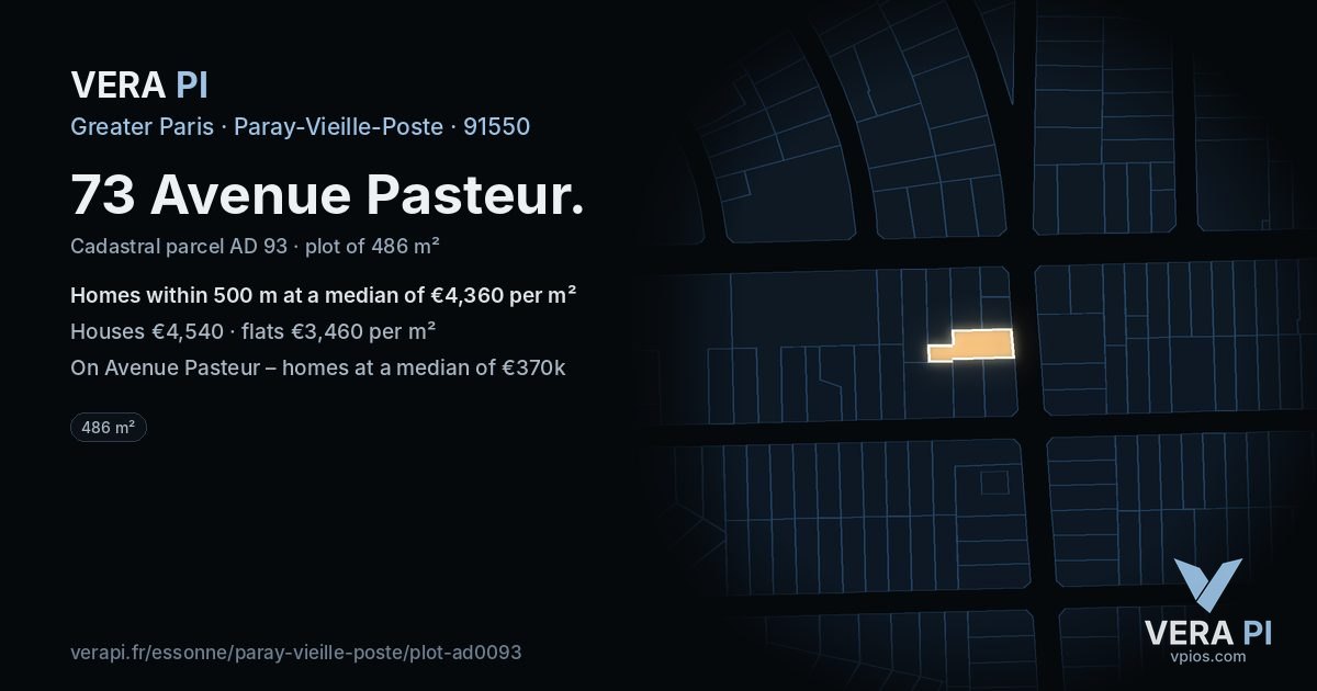 73 Avenue Pasteur, Paray-Vieille-Poste at night – the plot lit, the parcels around coloured by the prices near them