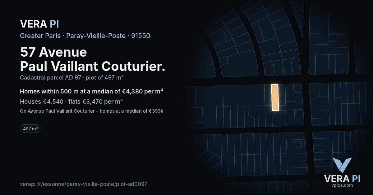 57 Avenue Paul Vaillant Couturier, Paray-Vieille-Poste at night – the plot lit, the parcels around coloured by the prices near them