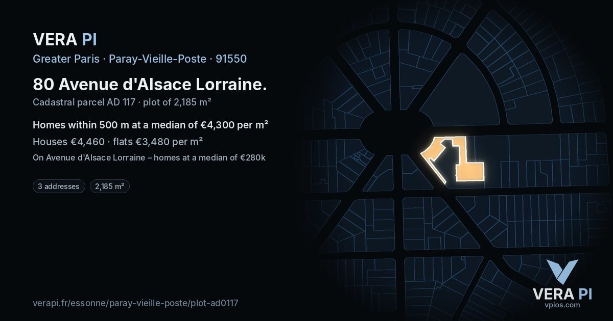 80 Avenue d'Alsace Lorraine, Paray-Vieille-Poste at night – the plot lit, the parcels around coloured by the prices near them