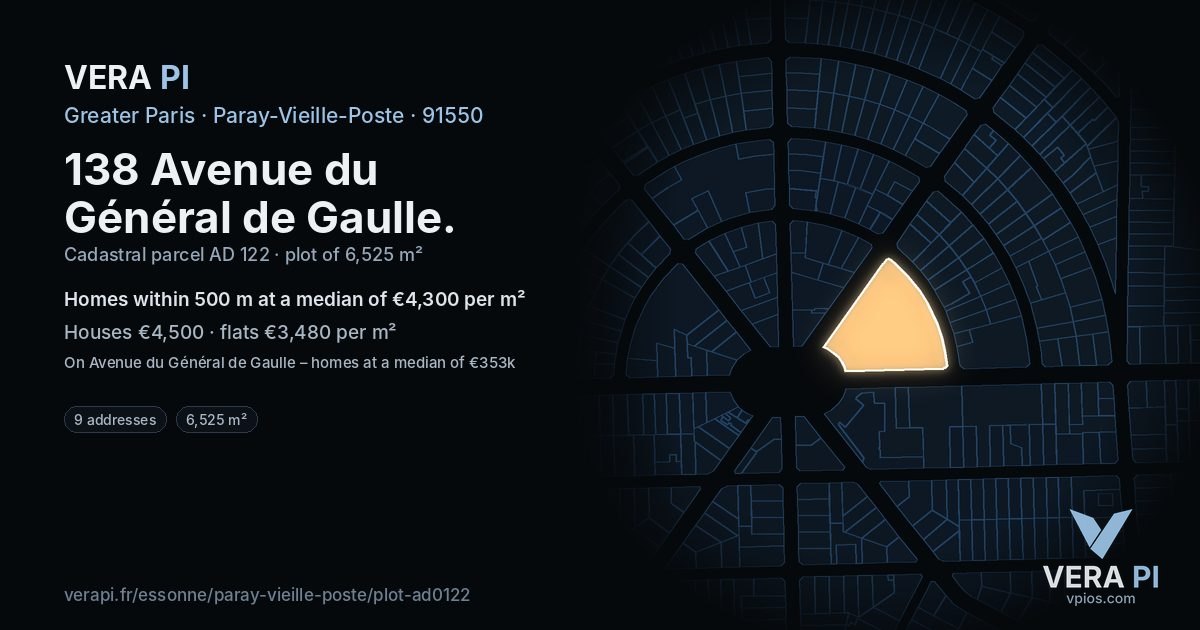 138 Avenue du Général de Gaulle, Paray-Vieille-Poste at night – the plot lit, the parcels around coloured by the prices near them