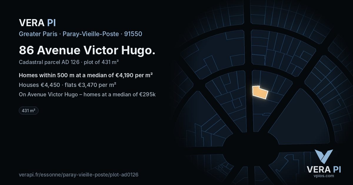 86 Avenue Victor Hugo, Paray-Vieille-Poste at night – the plot lit, the parcels around coloured by the prices near them