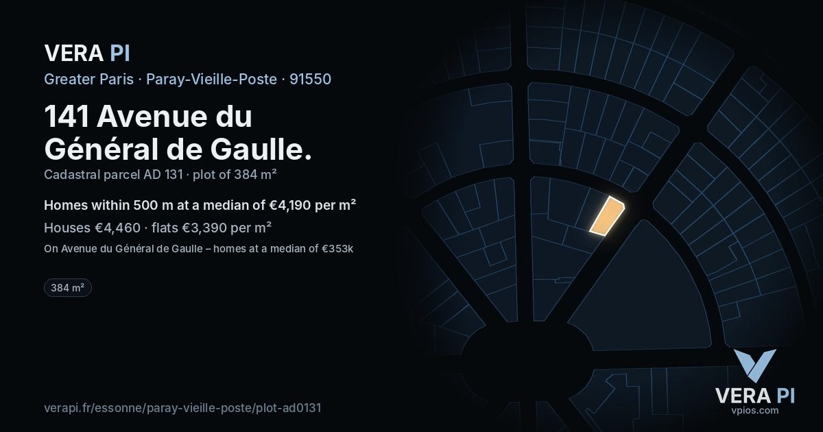 141 Avenue du Général de Gaulle, Paray-Vieille-Poste at night – the plot lit, the parcels around coloured by the prices near them