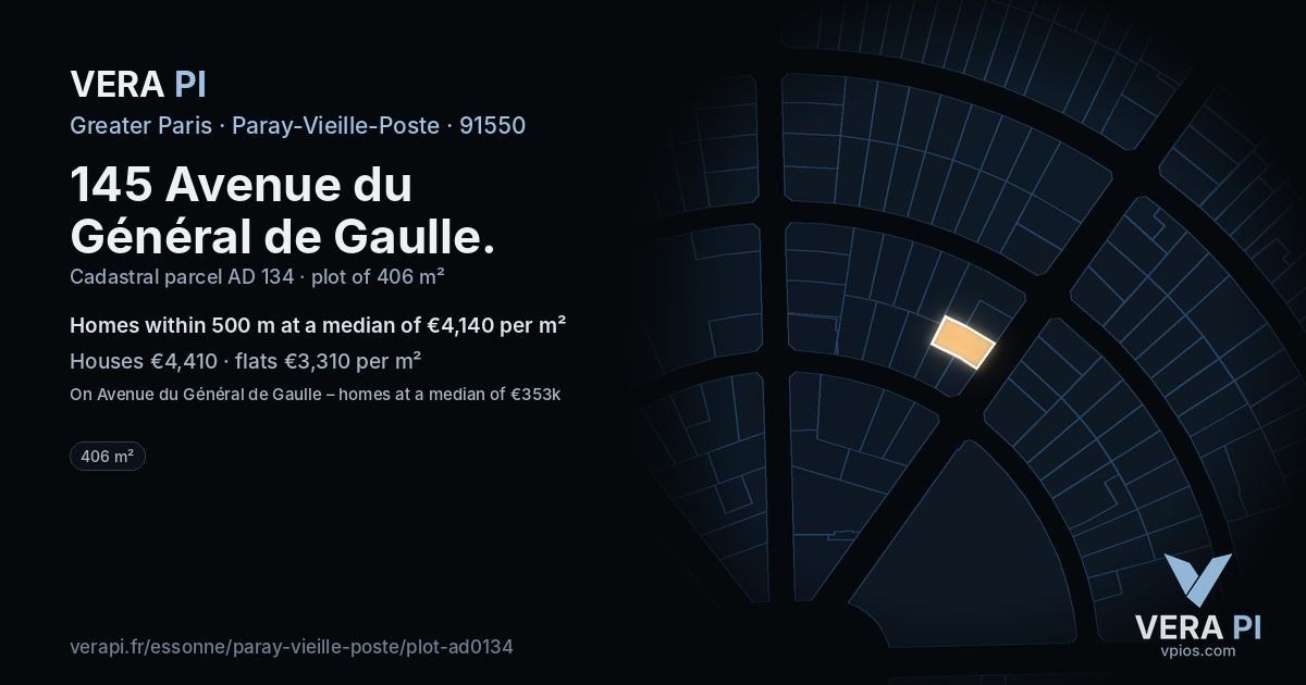 145 Avenue du Général de Gaulle, Paray-Vieille-Poste at night – the plot lit, the parcels around coloured by the prices near them