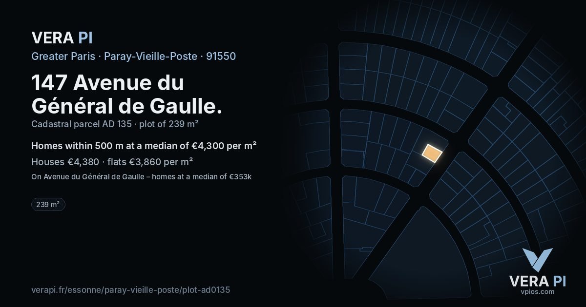147 Avenue du Général de Gaulle, Paray-Vieille-Poste at night – the plot lit, the parcels around coloured by the prices near them