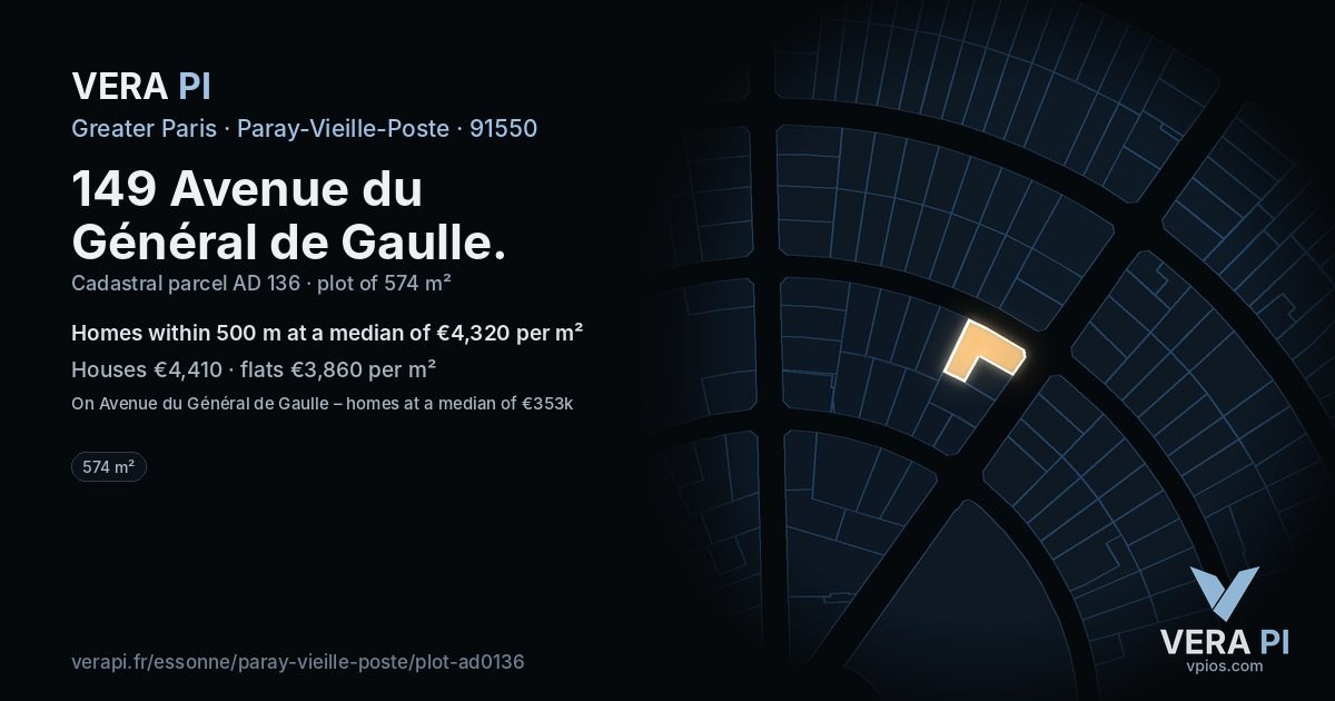149 Avenue du Général de Gaulle, Paray-Vieille-Poste at night – the plot lit, the parcels around coloured by the prices near them