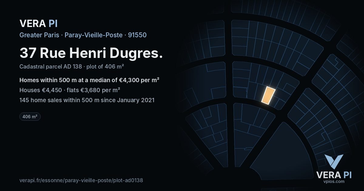 37 Rue Henri Dugres, Paray-Vieille-Poste at night – the plot lit, the parcels around coloured by the prices near them