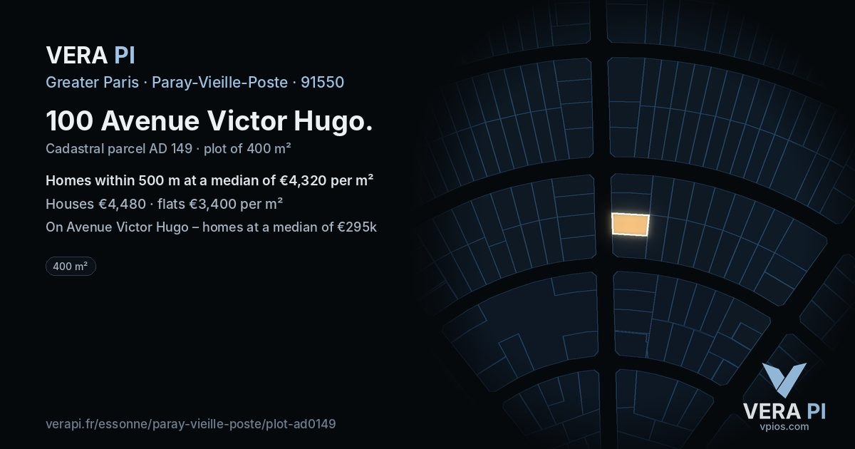 100 Avenue Victor Hugo, Paray-Vieille-Poste at night – the plot lit, the parcels around coloured by the prices near them
