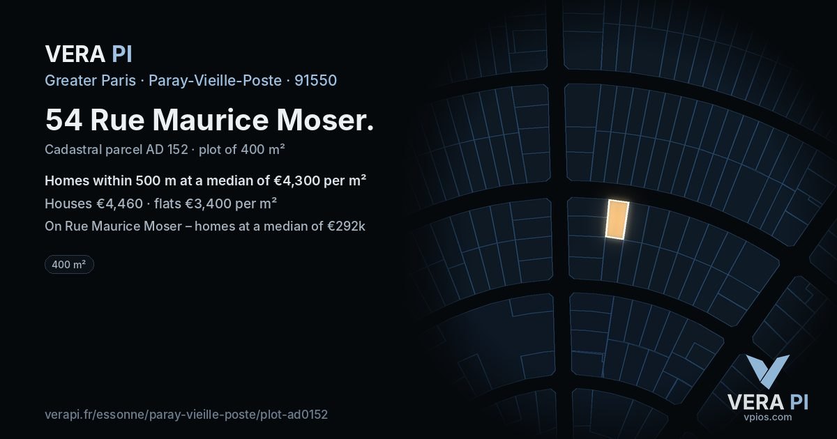 54 Rue Maurice Moser, Paray-Vieille-Poste at night – the plot lit, the parcels around coloured by the prices near them