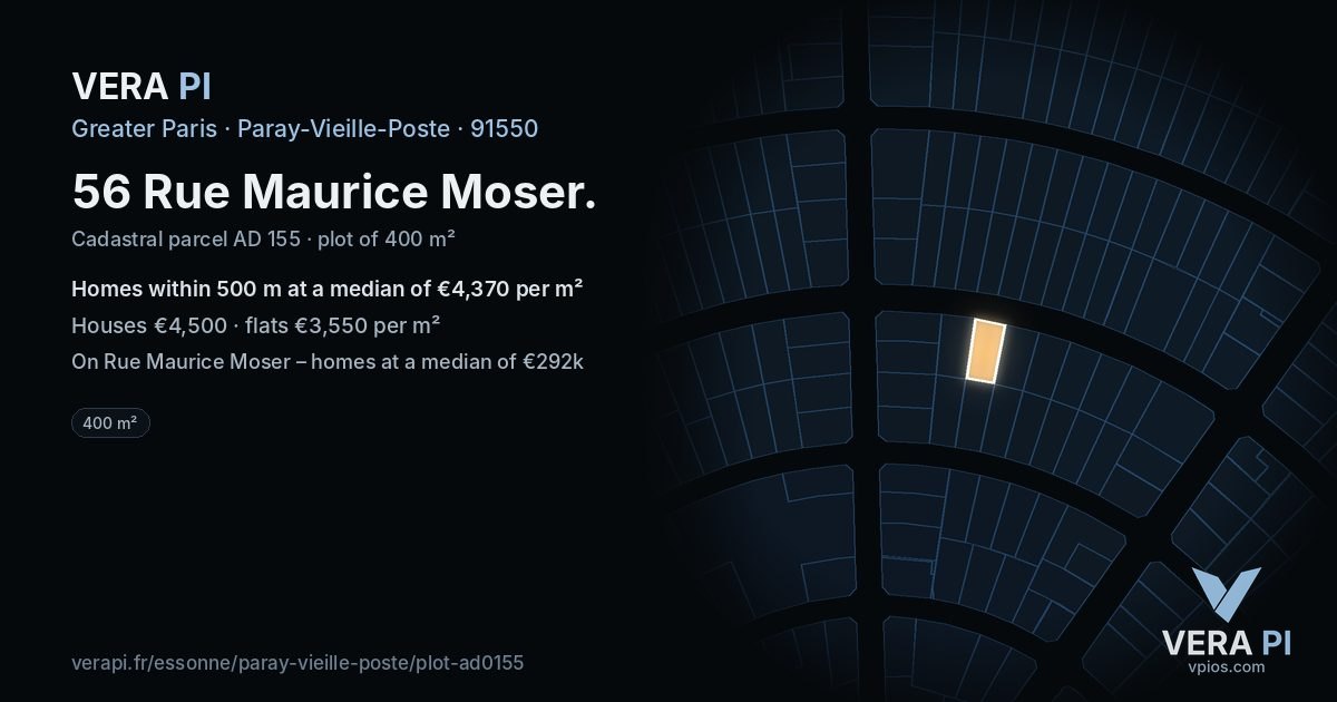 56 Rue Maurice Moser, Paray-Vieille-Poste at night – the plot lit, the parcels around coloured by the prices near them