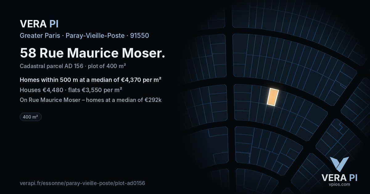 58 Rue Maurice Moser, Paray-Vieille-Poste at night – the plot lit, the parcels around coloured by the prices near them