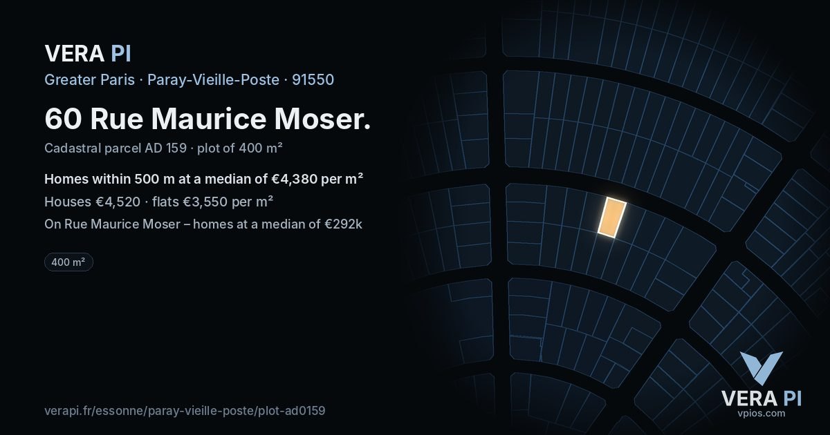 60 Rue Maurice Moser, Paray-Vieille-Poste at night – the plot lit, the parcels around coloured by the prices near them