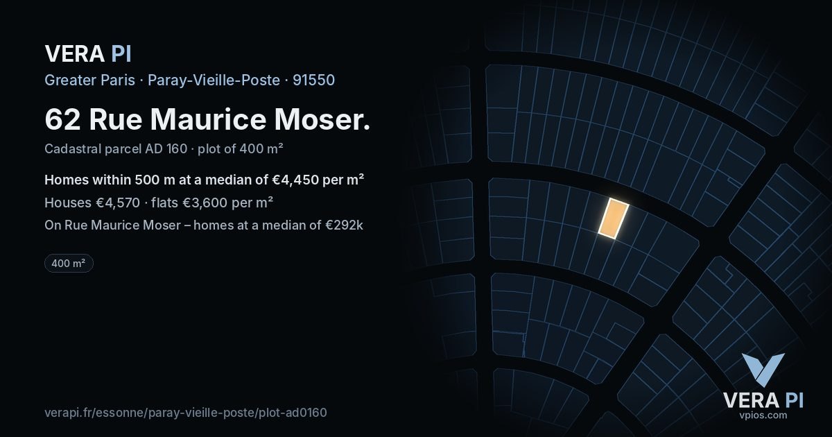 62 Rue Maurice Moser, Paray-Vieille-Poste at night – the plot lit, the parcels around coloured by the prices near them