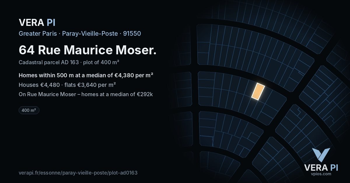 64 Rue Maurice Moser, Paray-Vieille-Poste at night – the plot lit, the parcels around coloured by the prices near them