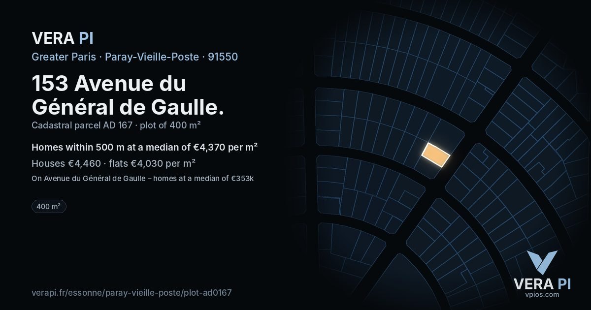 153 Avenue du Général de Gaulle, Paray-Vieille-Poste at night – the plot lit, the parcels around coloured by the prices near them