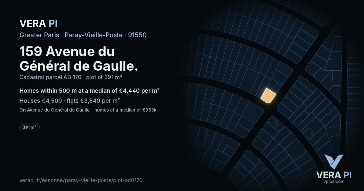 159 Avenue du Général de Gaulle, Paray-Vieille-Poste at night – the plot lit, the parcels around coloured by the prices near them