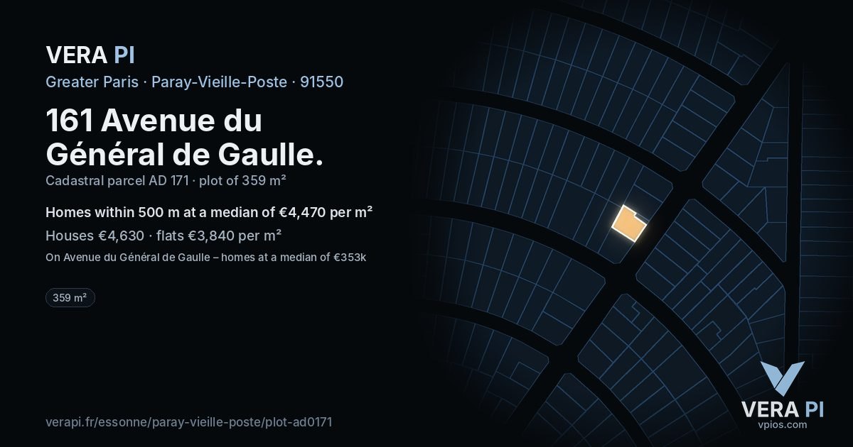 161 Avenue du Général de Gaulle, Paray-Vieille-Poste at night – the plot lit, the parcels around coloured by the prices near them