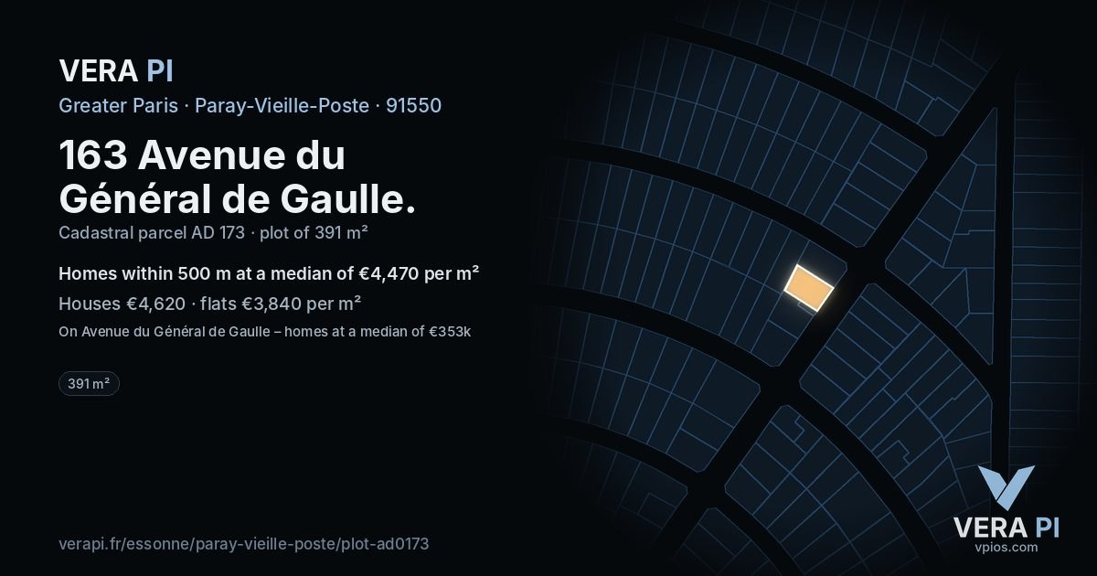 163 Avenue du Général de Gaulle, Paray-Vieille-Poste at night – the plot lit, the parcels around coloured by the prices near them