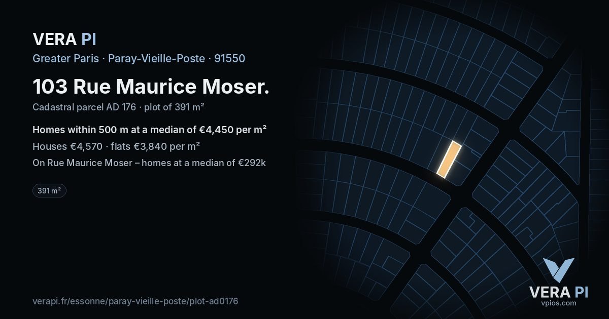 103 Rue Maurice Moser, Paray-Vieille-Poste at night – the plot lit, the parcels around coloured by the prices near them