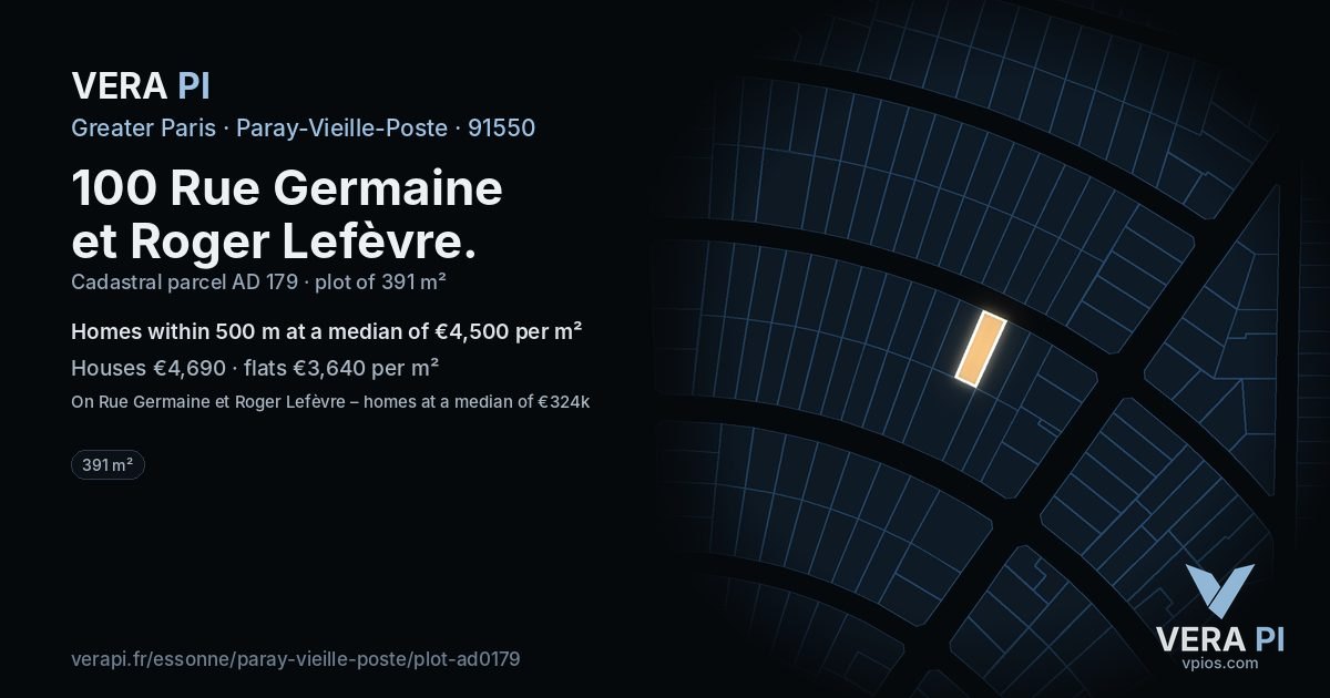 100 Rue Germaine et Roger Lefèvre, Paray-Vieille-Poste at night – the plot lit, the parcels around coloured by the prices near them