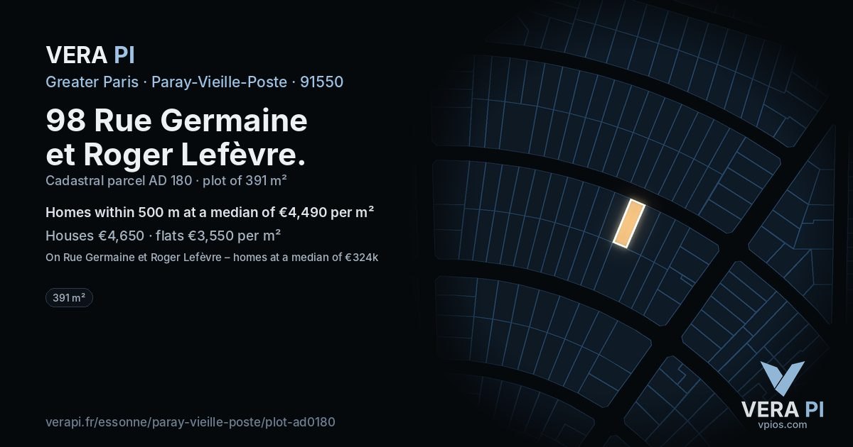 98 Rue Germaine et Roger Lefèvre, Paray-Vieille-Poste at night – the plot lit, the parcels around coloured by the prices near them