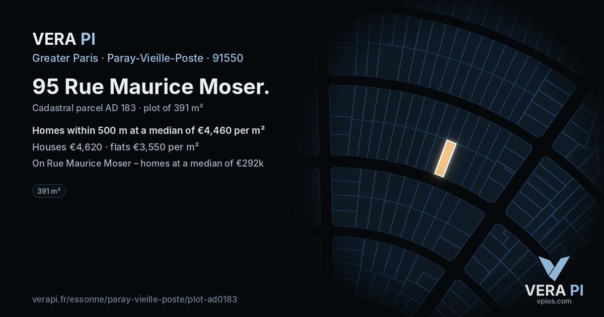 95 Rue Maurice Moser, Paray-Vieille-Poste at night – the plot lit, the parcels around coloured by the prices near them