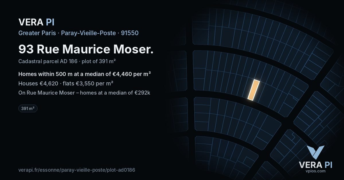 93 Rue Maurice Moser, Paray-Vieille-Poste at night – the plot lit, the parcels around coloured by the prices near them