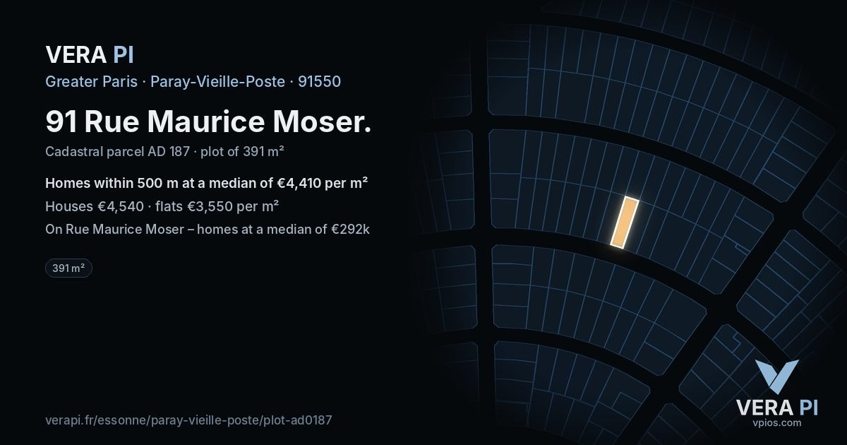 91 Rue Maurice Moser, Paray-Vieille-Poste at night – the plot lit, the parcels around coloured by the prices near them