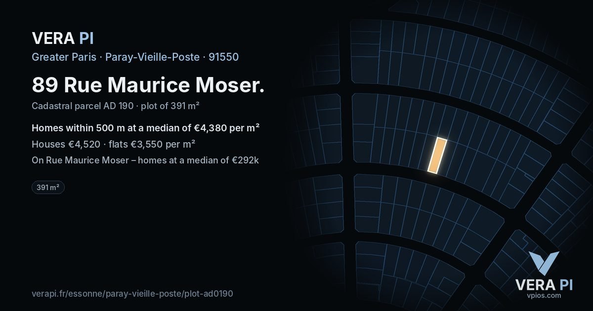 89 Rue Maurice Moser, Paray-Vieille-Poste at night – the plot lit, the parcels around coloured by the prices near them