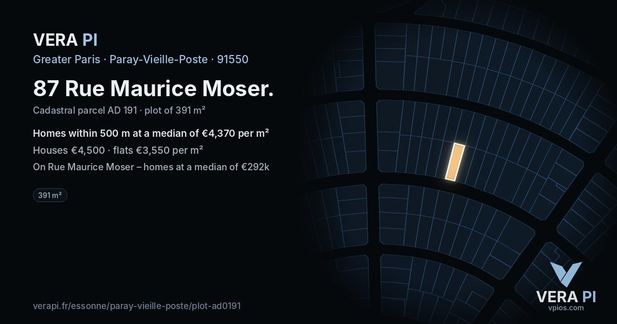 87 Rue Maurice Moser, Paray-Vieille-Poste at night – the plot lit, the parcels around coloured by the prices near them