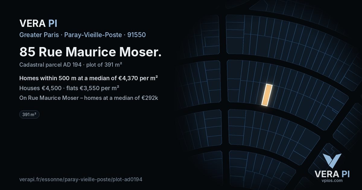 85 Rue Maurice Moser, Paray-Vieille-Poste at night – the plot lit, the parcels around coloured by the prices near them