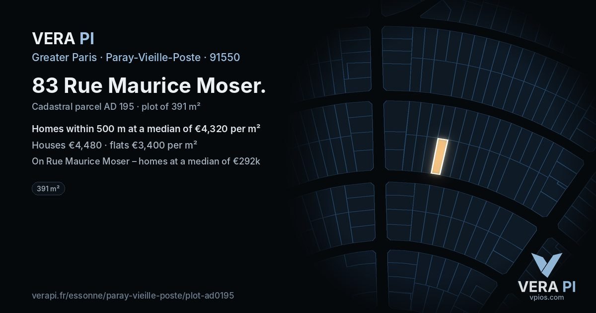 83 Rue Maurice Moser, Paray-Vieille-Poste at night – the plot lit, the parcels around coloured by the prices near them