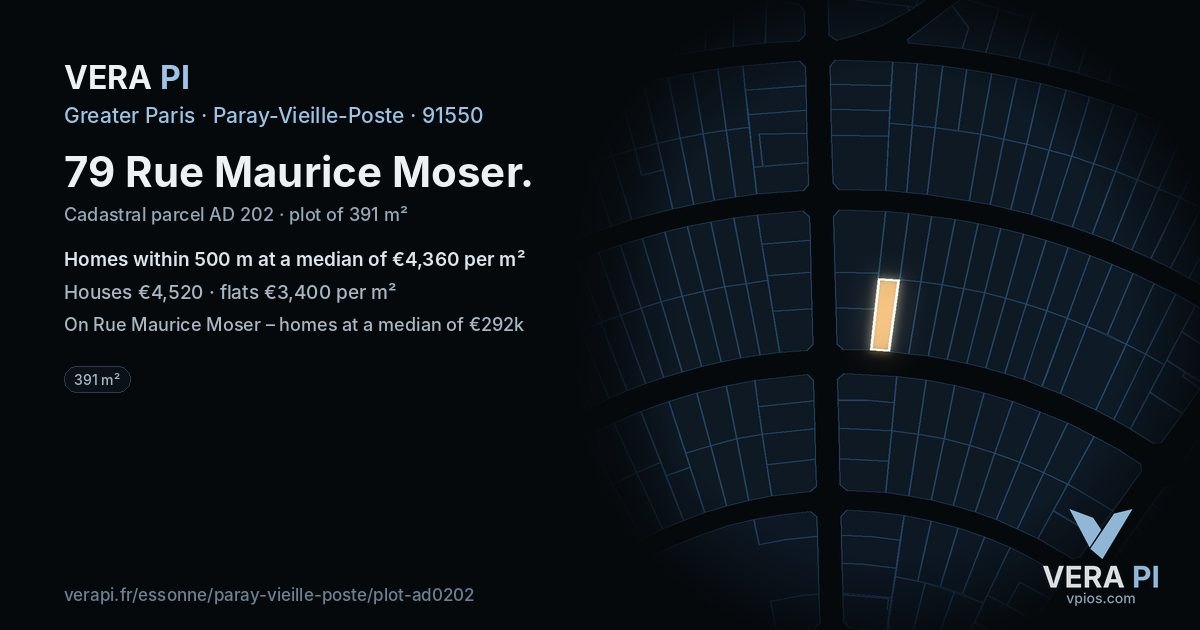 79 Rue Maurice Moser, Paray-Vieille-Poste at night – the plot lit, the parcels around coloured by the prices near them