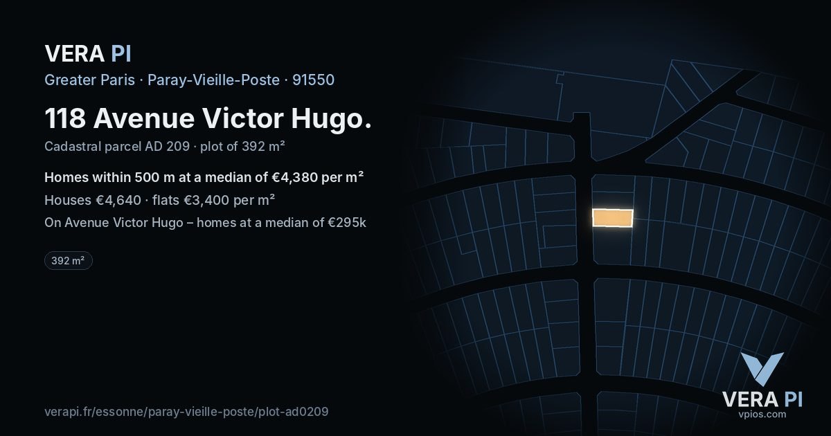 118 Avenue Victor Hugo, Paray-Vieille-Poste at night – the plot lit, the parcels around coloured by the prices near them