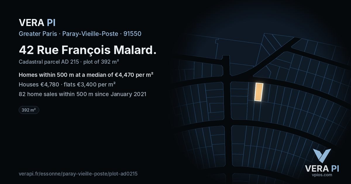 42 Rue François Malard, Paray-Vieille-Poste at night – the plot lit, the parcels around coloured by the prices near them