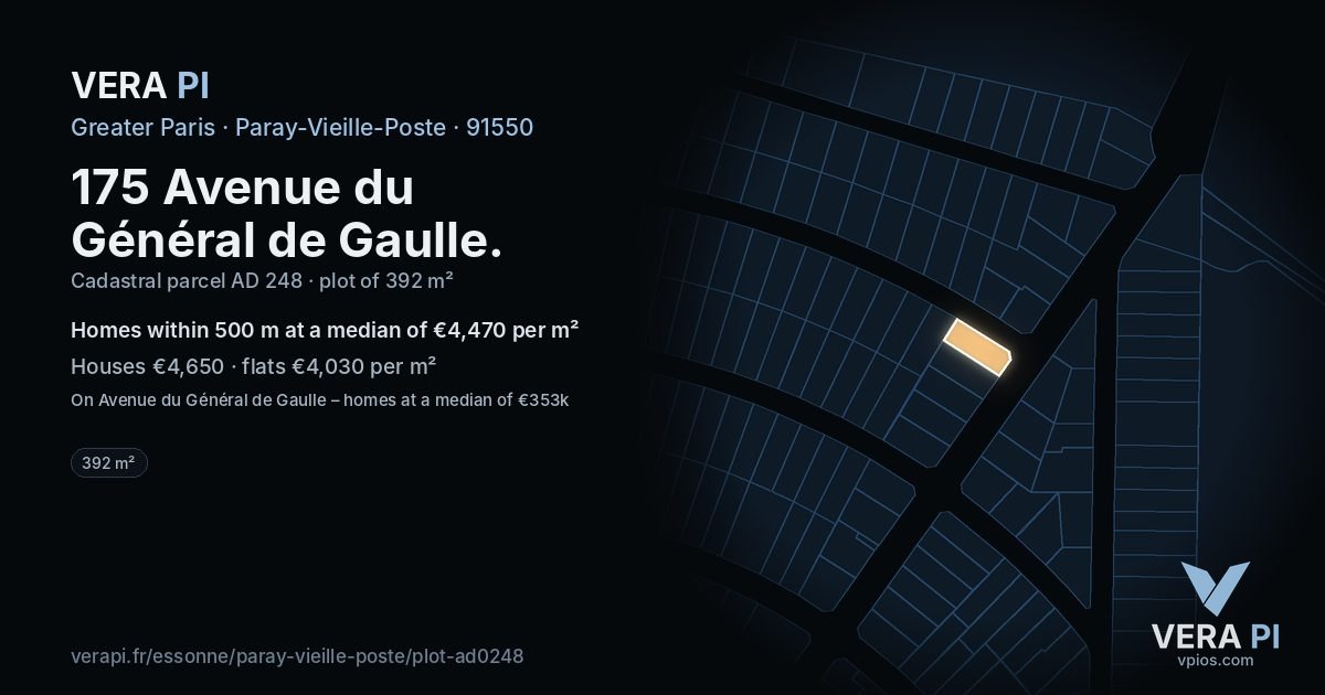 175 Avenue du Général de Gaulle, Paray-Vieille-Poste at night – the plot lit, the parcels around coloured by the prices near them