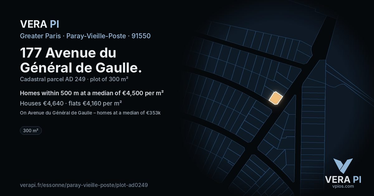 177 Avenue du Général de Gaulle, Paray-Vieille-Poste at night – the plot lit, the parcels around coloured by the prices near them