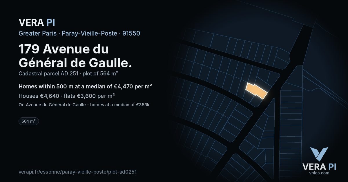 179 Avenue du Général de Gaulle, Paray-Vieille-Poste at night – the plot lit, the parcels around coloured by the prices near them