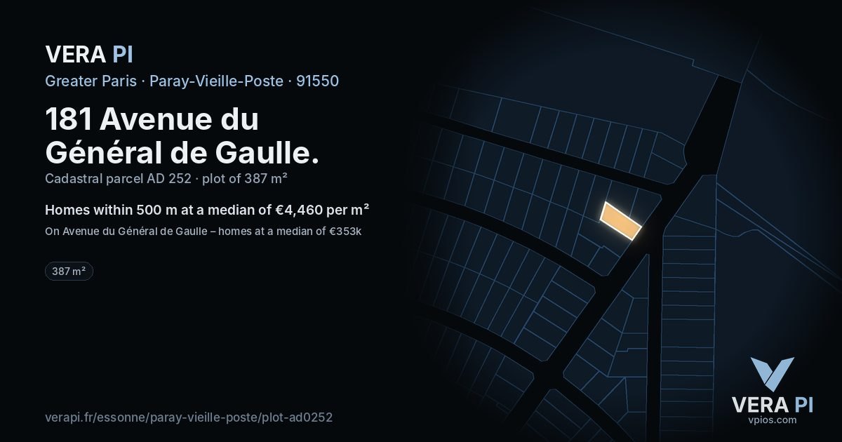 181 Avenue du Général de Gaulle, Paray-Vieille-Poste at night – the plot lit, the parcels around coloured by the prices near them