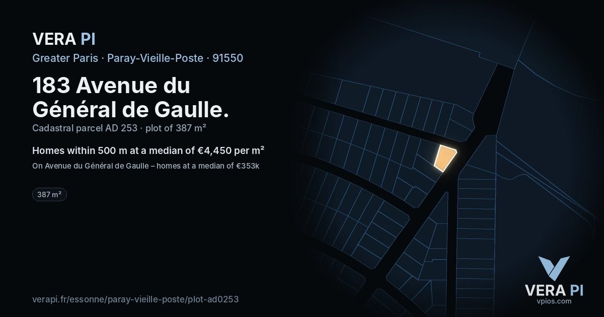 183 Avenue du Général de Gaulle, Paray-Vieille-Poste at night – the plot lit, the parcels around coloured by the prices near them