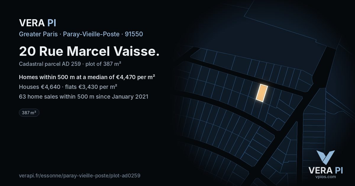 20 Rue Marcel Vaisse, Paray-Vieille-Poste at night – the plot lit, the parcels around coloured by the prices near them