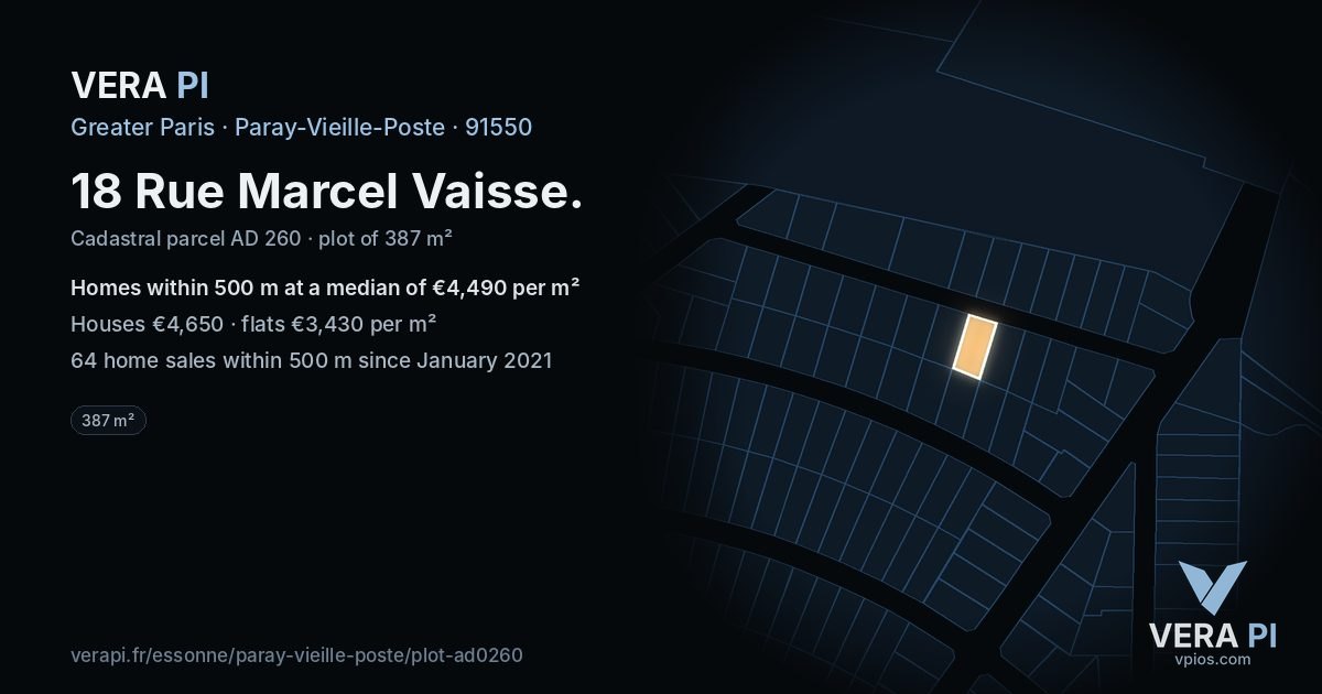 18 Rue Marcel Vaisse, Paray-Vieille-Poste at night – the plot lit, the parcels around coloured by the prices near them