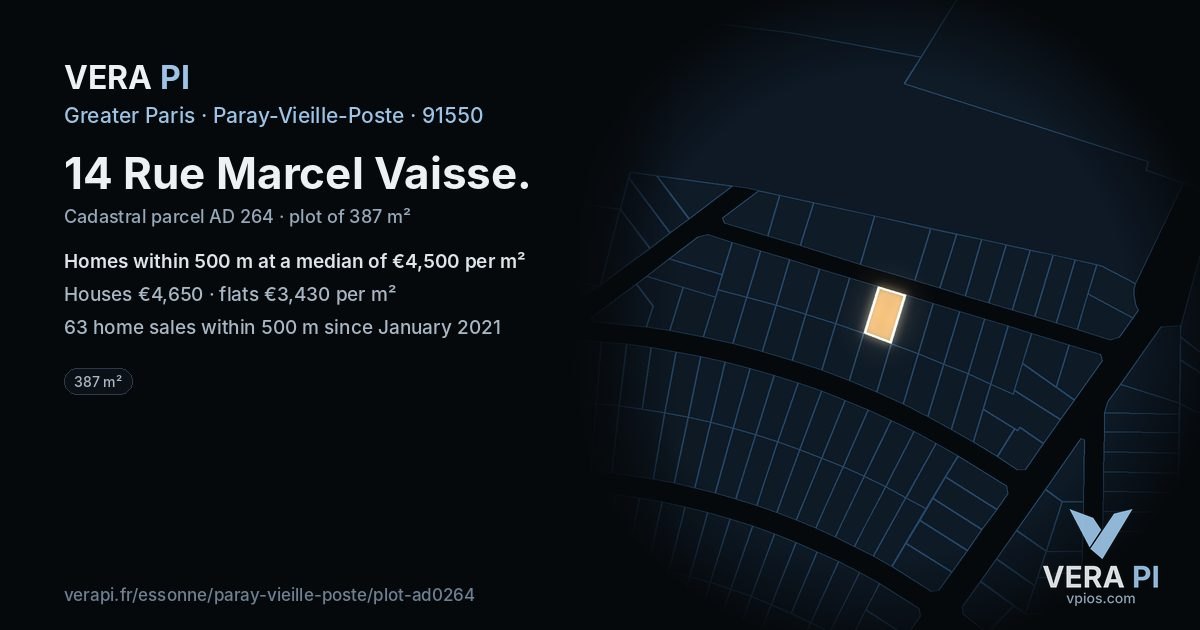 14 Rue Marcel Vaisse, Paray-Vieille-Poste at night – the plot lit, the parcels around coloured by the prices near them