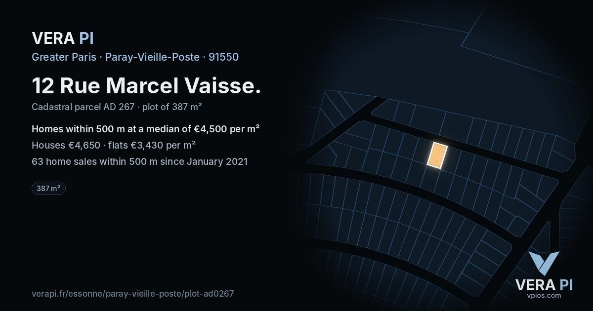 12 Rue Marcel Vaisse, Paray-Vieille-Poste at night – the plot lit, the parcels around coloured by the prices near them