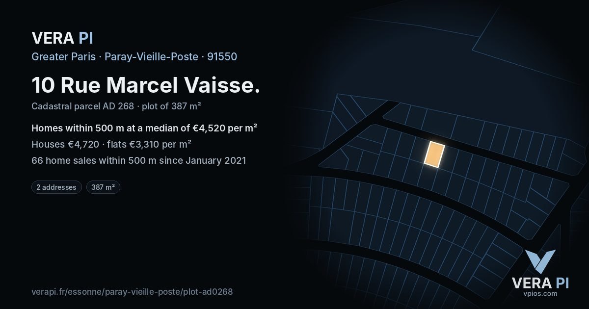 10 Rue Marcel Vaisse, Paray-Vieille-Poste at night – the plot lit, the parcels around coloured by the prices near them